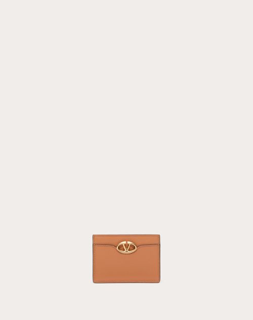 Valentino Garavani - The Bold Edition Calfskin Card Holder - Almond - Woman - Wallets And Small Leather Goods