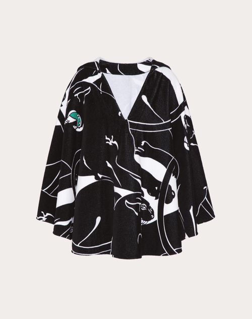 Valentino - Panther Terry Cotton Cape - Black/white/green - Woman - Shirts & Tops