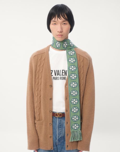 Valentino Garavani - フリンジ付き アンティーブ コットン スカーフ - アイボリー/ブルー/アクアマリン - メンズ - Shelf - M Accessories - Scarves