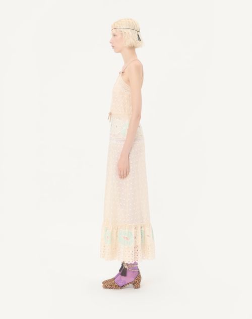 Valentino - Sangallo Midi Dress With Fleur A Jours Fiori - Azure/yellow - Woman - Dresses