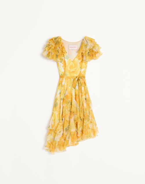 Valentino - Vestido De Chiffon Rose Gialle Papier Floral - Yellow Multicolor - Mujer - Vestidos