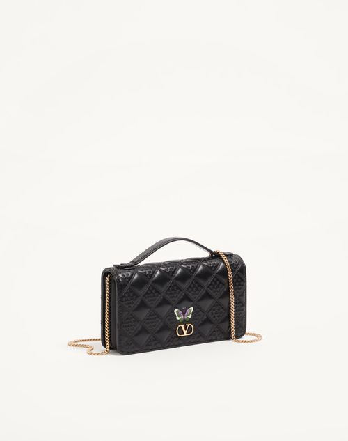 Valentino Garavani - Flutterby Valentino Garavani Chain Wallet In Shiny Nappa Leather With Butterfly Embroidery - Black - Woman - Clutches