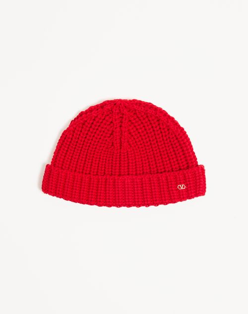Valentino Garavani - Vlogo Signature Knitted Cotton Beanie - Red - Man - Hats And Gloves