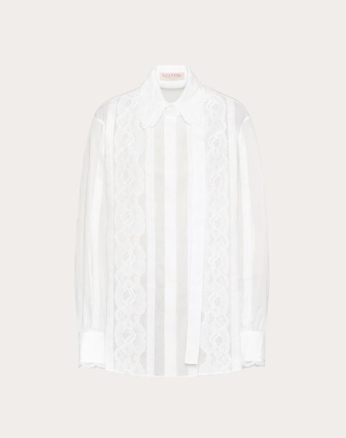 Valentino - Shirt In Organza And Lace - White - Woman - Woman Sale