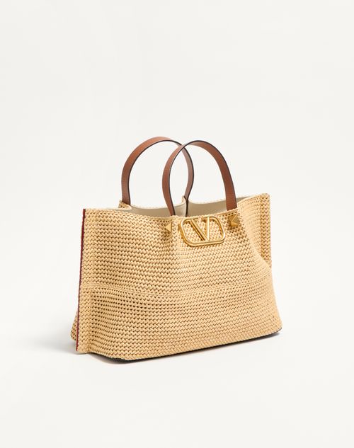 Valentino Garavani - Medium Straw Summer Tote - Saddle Brown/natural/rouge Pur - Woman - Totes