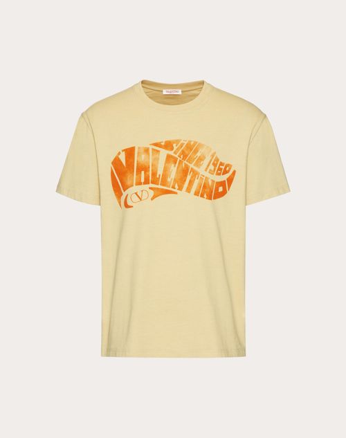 Valentino - Cotton T-shirt With Valentino Surf Print - Beige - Man - Tshirts And Sweatshirts