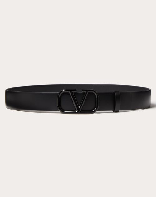 Valentino Garavani - Cinturón De 30 Mm De Cuero Brilloso De Becerro Con El Vlogo Signature - Negro - Mujer - Cinturones