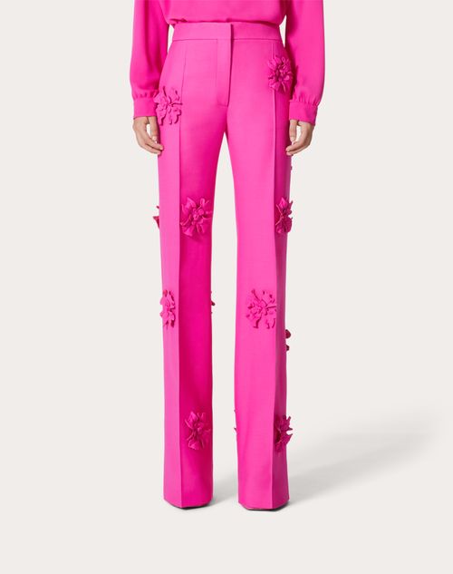 Crepe Couture Trousers With Floral Embroidery for Woman in Pink Pp