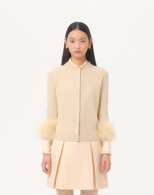 Valentino - CÁRDIGAN CON PLUMAS - Abedul - Mujer - Prendas De Punto