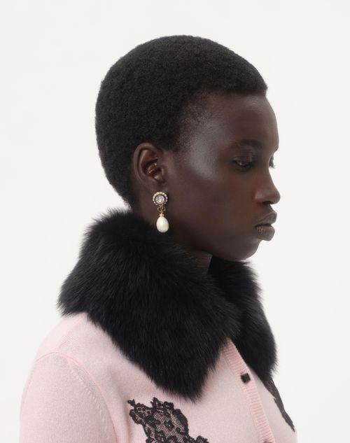 Valentino Garavani - Vlogo Signature Earrings In Metal, Enamel, Pearls And Crystals - Gold/black/crystal/cream - Woman - Jewelry