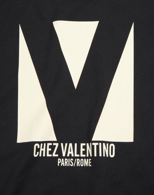 Valentino - Jersey Cotton T-shirt With Chez Valentino Print - Black - Woman - T-shirts And Sweatshirts