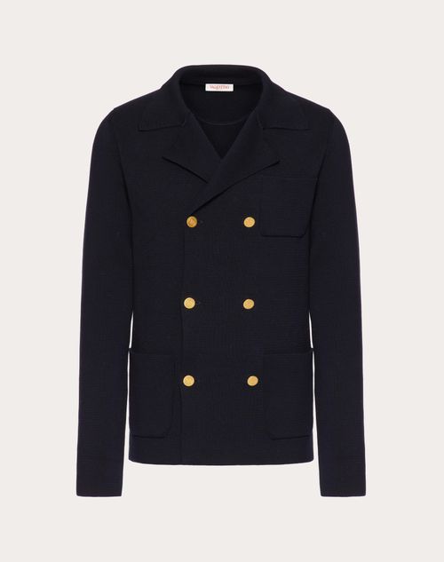 Valentino - Double-breasted Cotton Knit Jacket - Navy - Man - Coats And Blazers