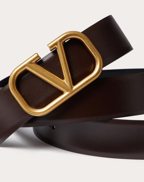 Valentino Garavani - Vロゴ シグネチャー カーフスキン ベルト 40mm - ビターチョコレート/ブラック - 男性 - Belts - M Accessories