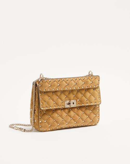 Valentino Garavani - Valentino Garavani Rockstud Spike Medium Suede Bag - Havana Beige - Woman - Shoulder Bags