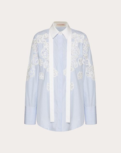 Valentino - Double Stripe Embroidered Shirt - Sky Blue/white - Woman - Shirts And Blouses