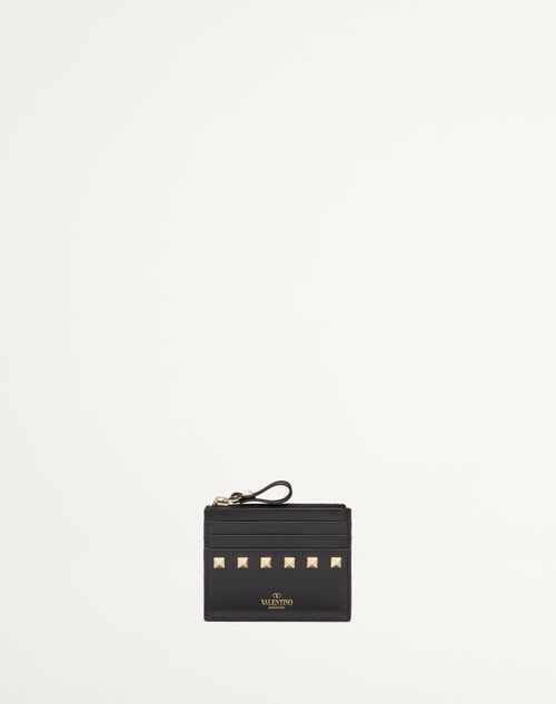 Valentino Garavani - Rockstud Calfskin Cardholder With Zipper - Black - Woman - Wallets And Small Leather Goods