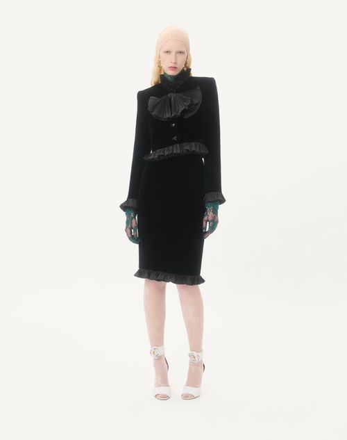 Valentino - Cropped Jacket In Sablé Velvet - Black - Woman - Jackets And Blazers