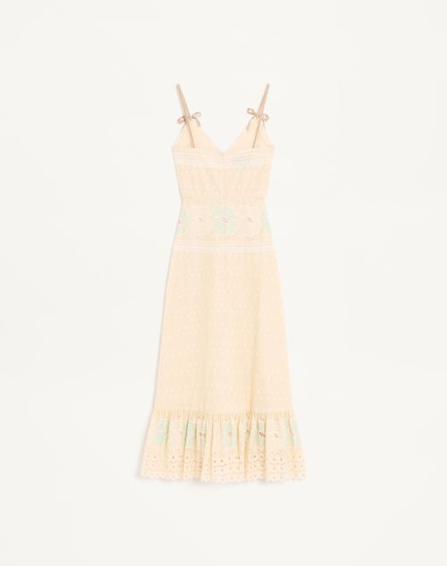 Valentino - Sangallo Midi Dress With Fleur A Jours Fiori - Azure/yellow - Woman - Dresses
