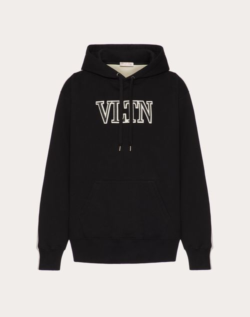 Valentino - Kapuzenpullover Aus Baumwolle Mit Vltn-stickerei - Schwarz/elfenbein - Mann - T-shirts & Sweatshirts