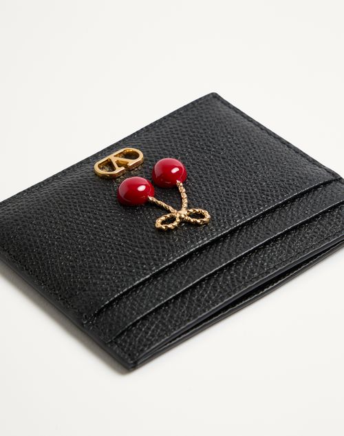Valentino Garavani - Portacarte Cherryfic In Vitello Granato - Nero - Donna - Portafogli E Piccola Pelletteria