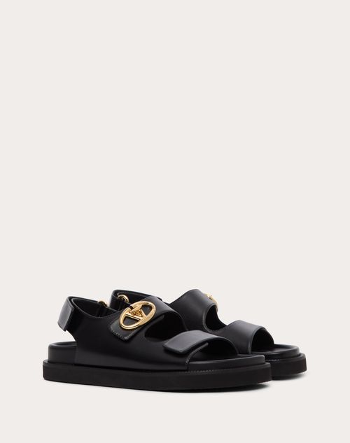 Valentino Garavani - Vlogo Locker Calfskin Sandal - Black - Woman - Slides And Thongs