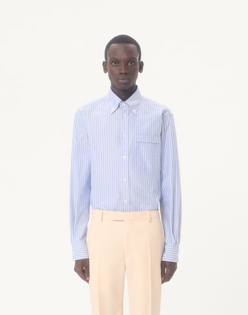 Valentino - Vlogo Embroidered Cotton Shirt - White/light Blue - Man - Shirts