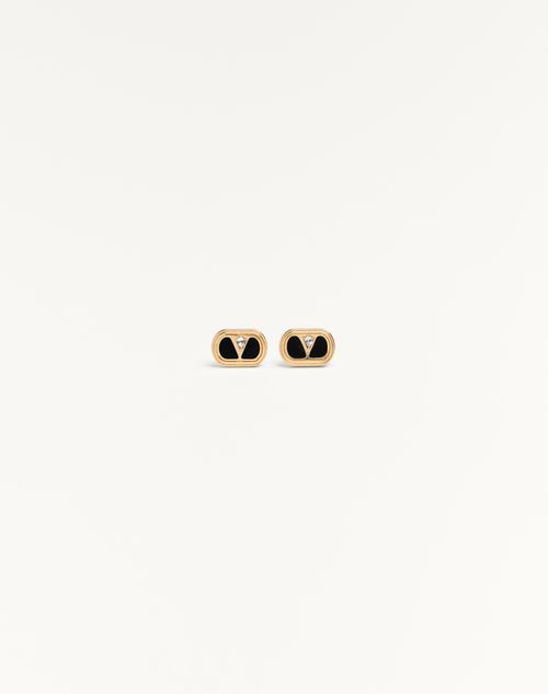 Valentino Garavani - Ovalette Metal Earrings With Enamel And Swarovski® Crystals - Gold/black/crystal - Woman - Jewellery