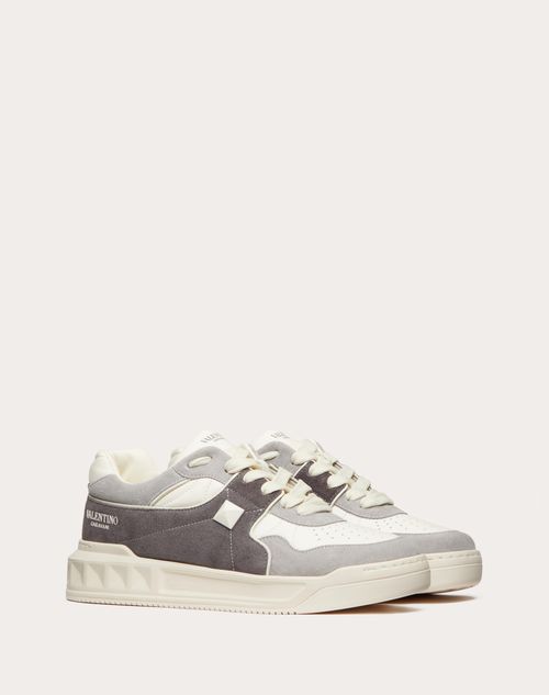 Valentino Garavani - One Stud Low-top Sneaker In Split Leather And Nappa - Grey/white - Man - Trainers