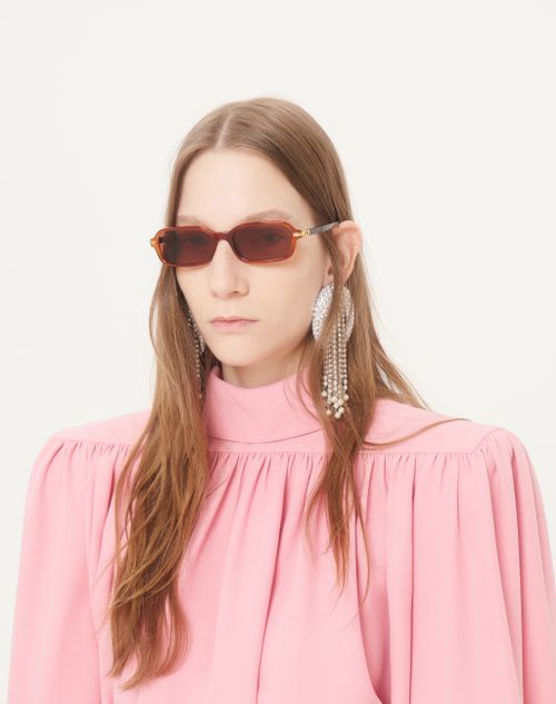 Valentino - Rectangular Acetate Eyewear - Ivory/black/brown - Unisex - Eyewear