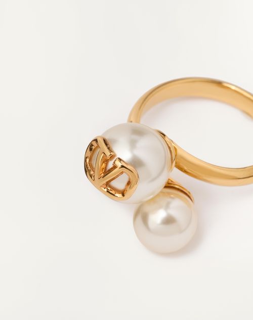 Valentino Garavani - Vlogo Signature Metal And Pearl Ring - Gold - Woman - Accessories