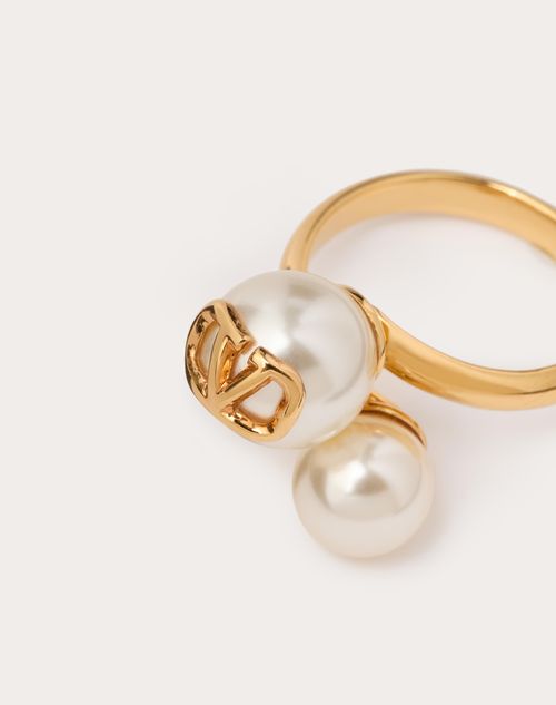 Valentino Garavani - Vlogo Signature Metal And Pearl Ring - Gold - Woman - Jewellery
