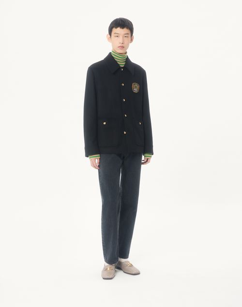 Valentino - Valentino Wool And Cashmere Jacket With Embroidered Valentino Patch - Black - Man - Outerwear
