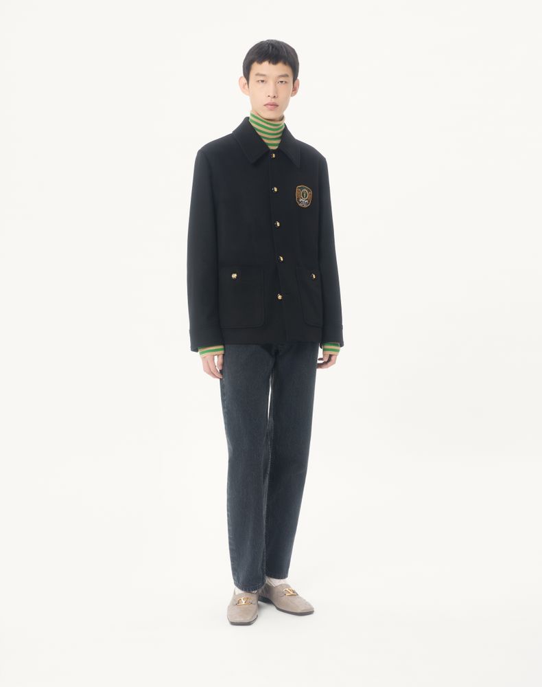 Valentino Wool And Cashmere Jacket With Embroidered Patch Man Black 52