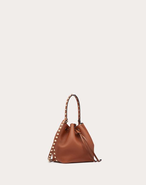 Rockstud Grainy Calfskin Bucket Bag for Woman in Black | Valentino US