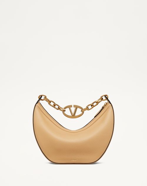 Valentino Garavani - Small Vlogo Moon Hobo Bag In Grainy Calfskin With Chain
 - Cappuccino - Woman - Woman View All