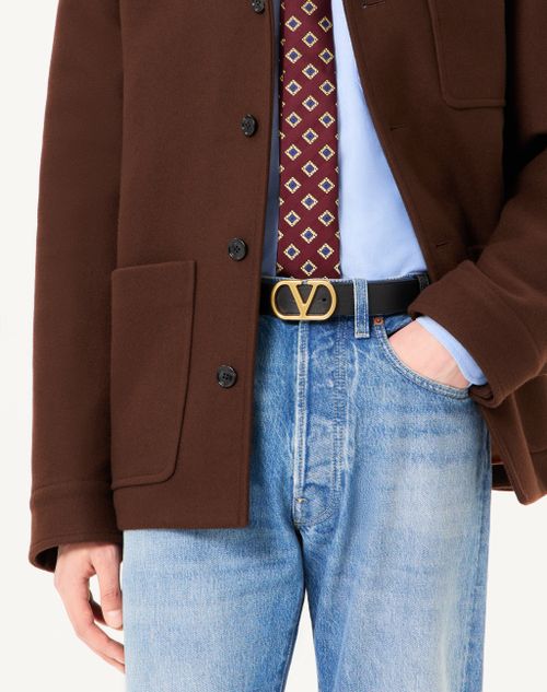 Valentino Garavani - Vlogo Signature Belt In Shiny Calfskin 30 Mm - Black - Man - Belts