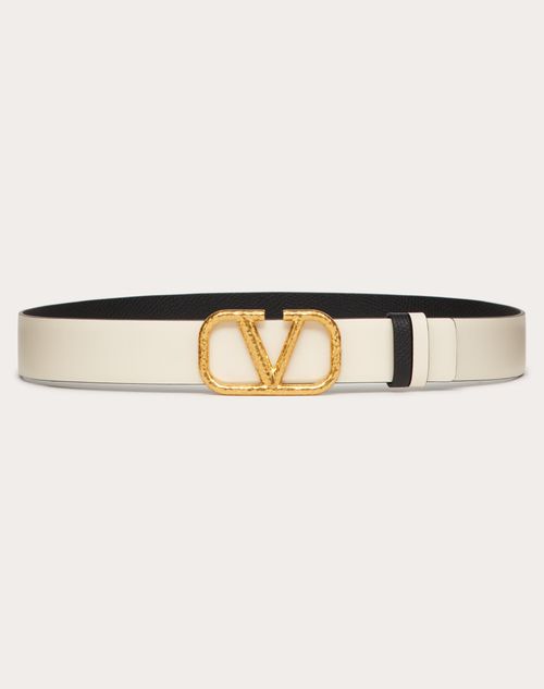 Valentino Garavani - Reversible Vlogo Signature Belt In Grainy Calfskin 30mm - Light Ivory/black - Woman - Belts