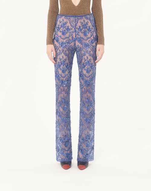 Valentino - Embroidered Lace Trousers - Blue - Woman - Trousers And Shorts