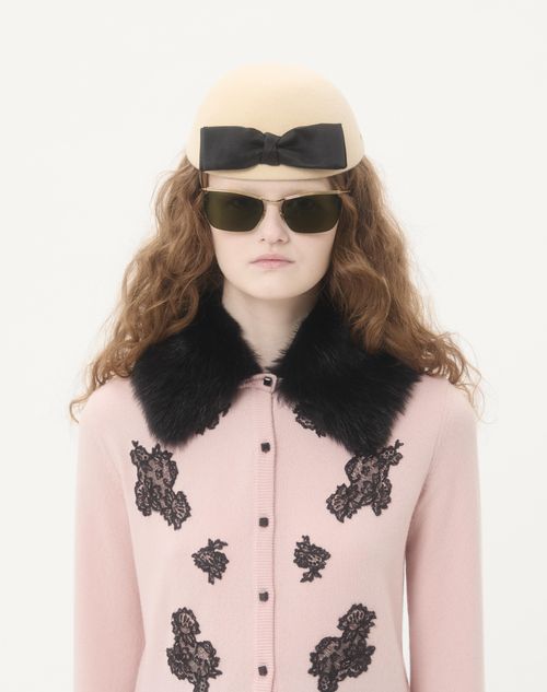 Cardigan With Shearling Collar for Woman in Rose/black