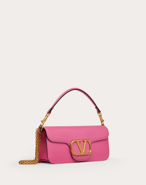 V Logo Leather Shoulder Bag in Pink - Valentino Garavani