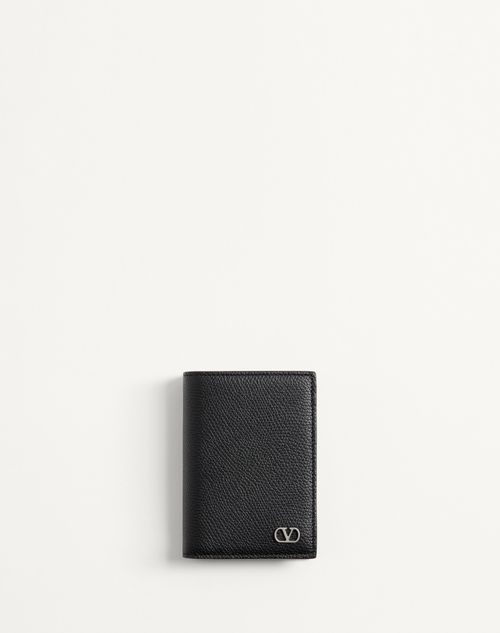 Valentino Garavani - Valentino Garavani Vlogo Signature Cardholder In Grainy Calfskin - Black - Man - Wallets And Small Leather Goods