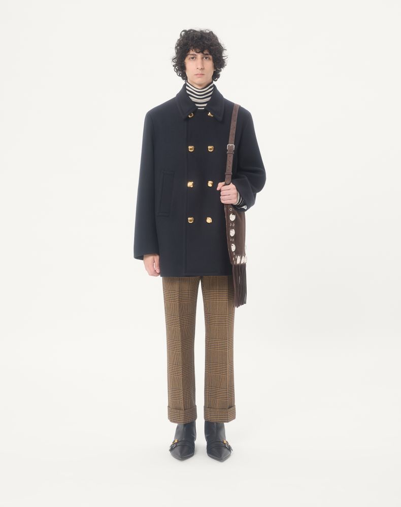 Valentino Wool Trousers With Glen Plaid Pattern And Turn-Ups Man Camel/Black 46