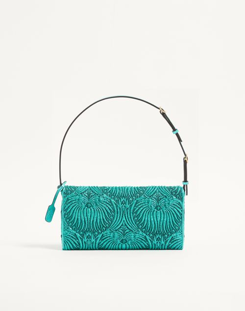 Valentino Garavani - Valentino Garavani Devain Small Shoulder Bag In Jacquard Cloqué Lurex Fabric - Teal - Woman - Shoulder Bags
