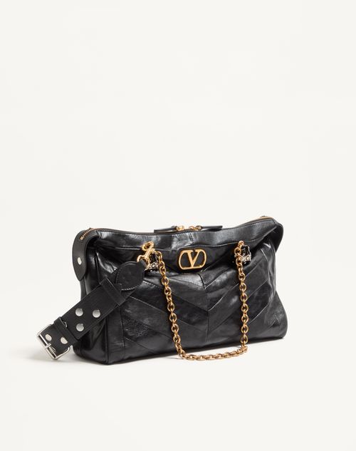 Valentino Garavani - Valentino Garavani Panthea Shoulder Bag In Nappa Leather With Chevron Pattern - Black - Woman - Totes