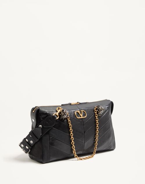 Valentino Garavani - Valentino Garavani Panthea Shoulder Bag In Nappa Leather With Chevron Pattern - Black - Woman - Shoulder Bags