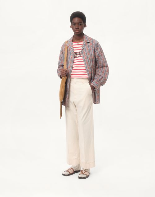 Valentino - Long-sleeved Cotton T-shirt With Chez Valentino Print - Butter/red - Man - T-shirts And Sweatshirts