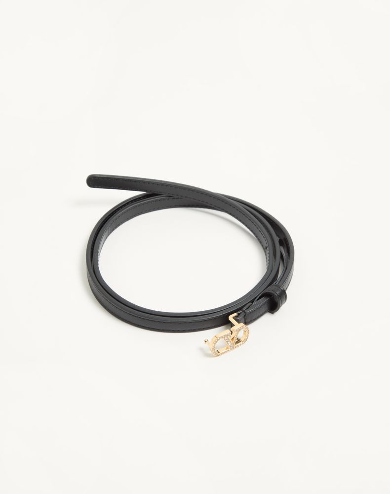 Valentino Garavani Vlogo Signature Belt In Shiny Calfskin With Crystals 10 Mm Woman Black 085