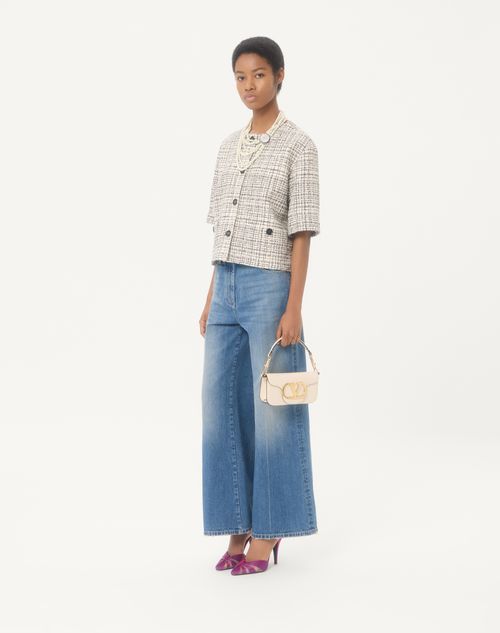 Valentino Garavani - Valentino Garavani Locò Small Shoulder Bag In Calfskin - Light Ivory - Woman - Shoulder Bags