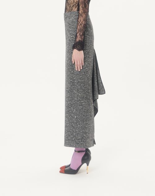 Valentino - Langer Chevron-bouclé-rock - Weiss/ Schwarz - Frau - Röcke