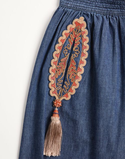 Valentino - Balloon Pants In Embroidered Denim Chambray - Denim - Woman - Denim